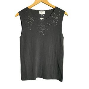 Bonnie & Bill Black Embellished Sleeveless Top Size M Vintage Beads Silk NWT
